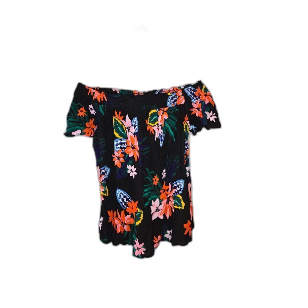 Old Navy Women's Off The Shoulder Floral Tropical Black Top Size Small